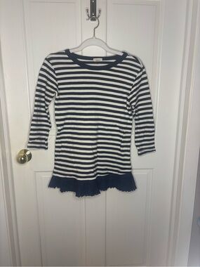 Crewcuts Striped Navy and White Ruffle Hem Top size 14